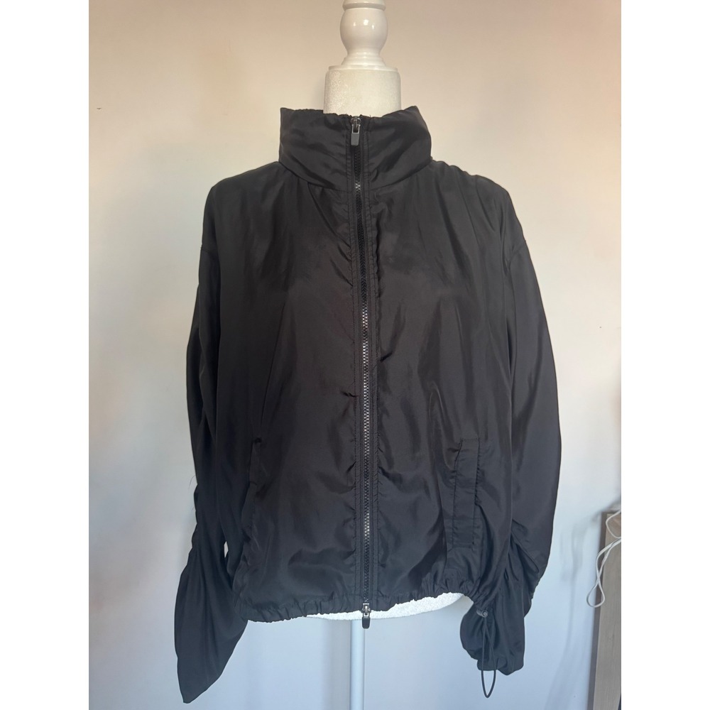 Fabletics Womens Black Full Zip Windbreaker Jacket‎ Ruched Sleeve Size L